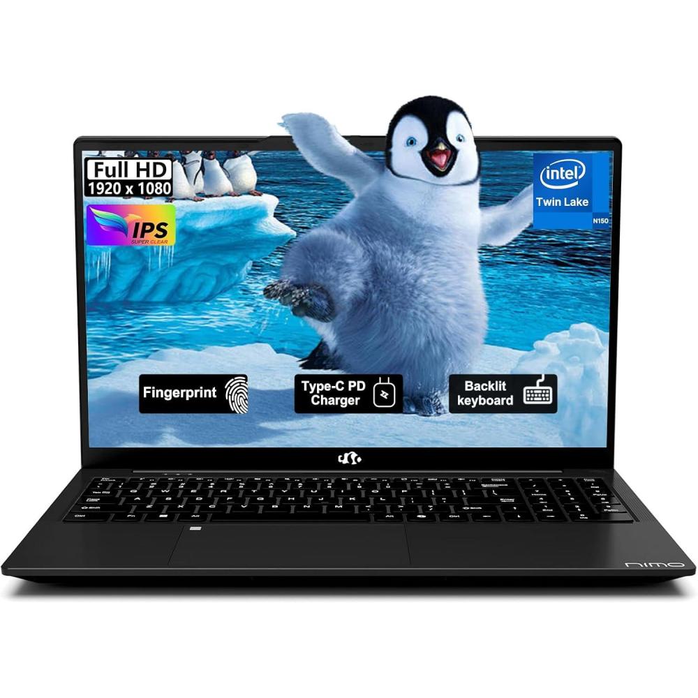 imageNIMO 156 FHD Laptop Computer Intel Pentium N150 Beat i31115G4 4Core Up to 36GHz Laptop with Backlit Keyboard 65W TypeC Charger Fingerprint 16GB RAM 256GB SSD for HomeStudent and BusinessVantablack