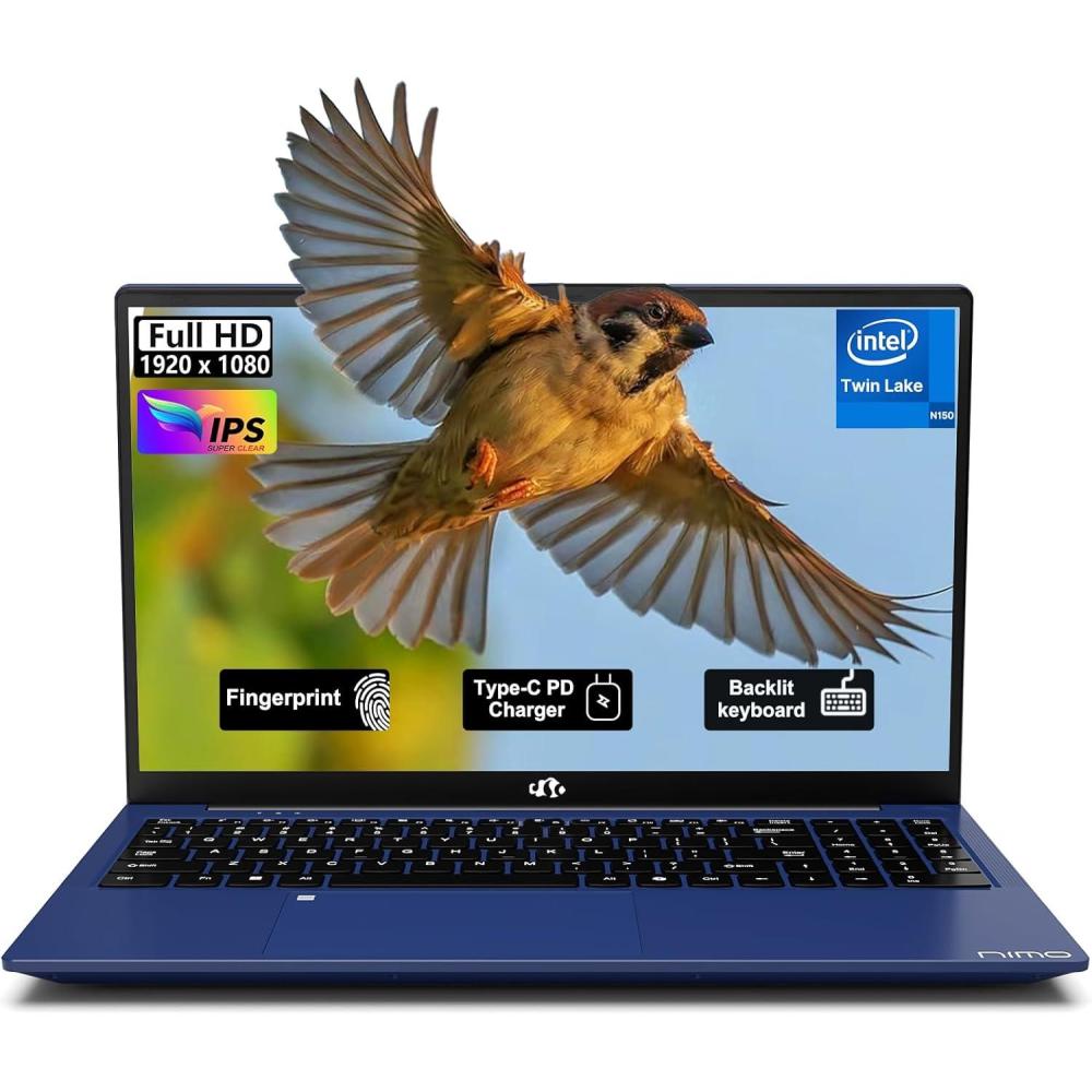 imageNIMO 156 FHD Laptop Computer Intel Pentium N150 Beat i31115G4 4Core Up to 36GHz Laptop with Backlit Keyboard 65W TypeC Charger Fingerprint 16GB RAM 256GB SSD for HomeStudent and BusinessSteel Blue