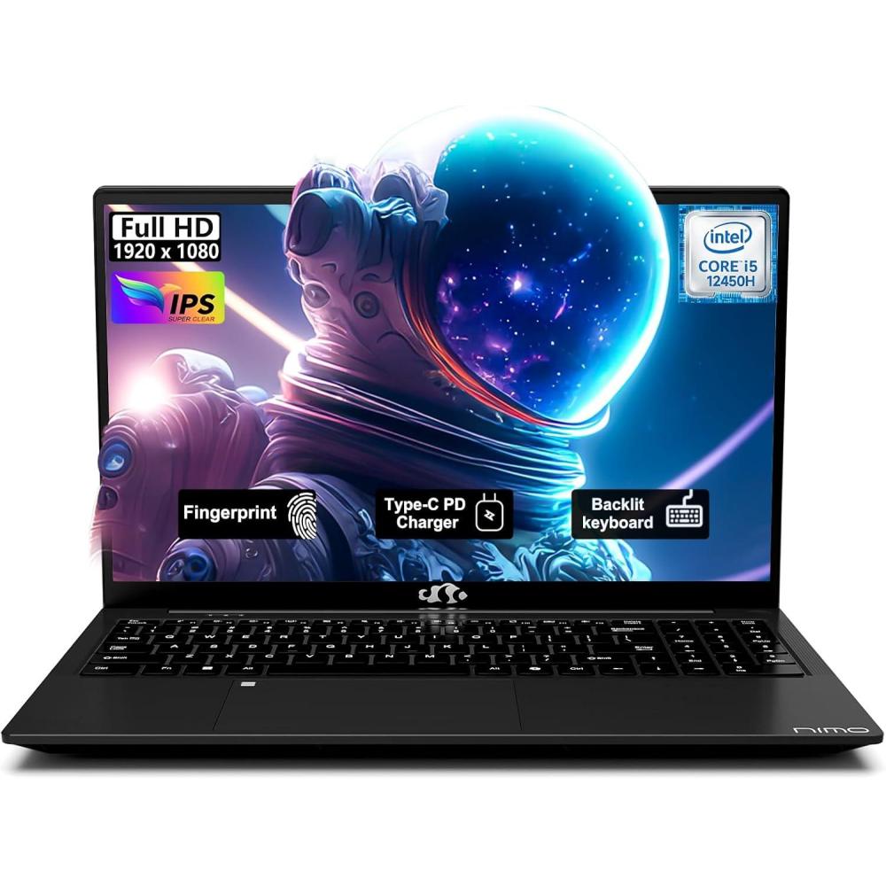 imageNIMO 156 FHDIPSLaptop Intel i512450H 8 Cores 16GB RAM 1TB SSD Beat i711800H Up to 44 GHz 100W TypeC Fingerprint Backlit Keyboard for Professionals amp Students Office Study amp TravelBlack
