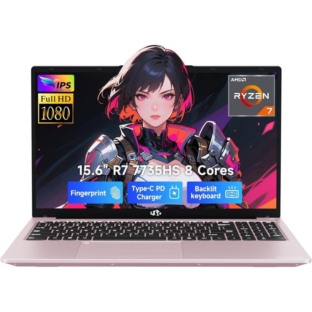 imageNIMO 156 IPS FHD Gaming Laptop AMD 8 Cores Ryzen 7 7735HS 32GB DDR5 RAM 1TB SSD Radeon 680M Graphics 100W TypeC Backlit Keyboard Fingerprint Unlock WiFi 5 Bluetooth 52Rose Gold