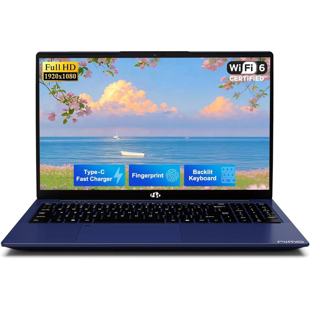 imageNIMO 156 IPS FHD Laptop 16GB RAM 512GB SSD Intel N150Beat to i310110U 4 Cores Up to 36GHz Computer with 2 Years Warranty 65W TypeC Fingerprint Backlit Keyboard WiFi 6 BT52Blue
