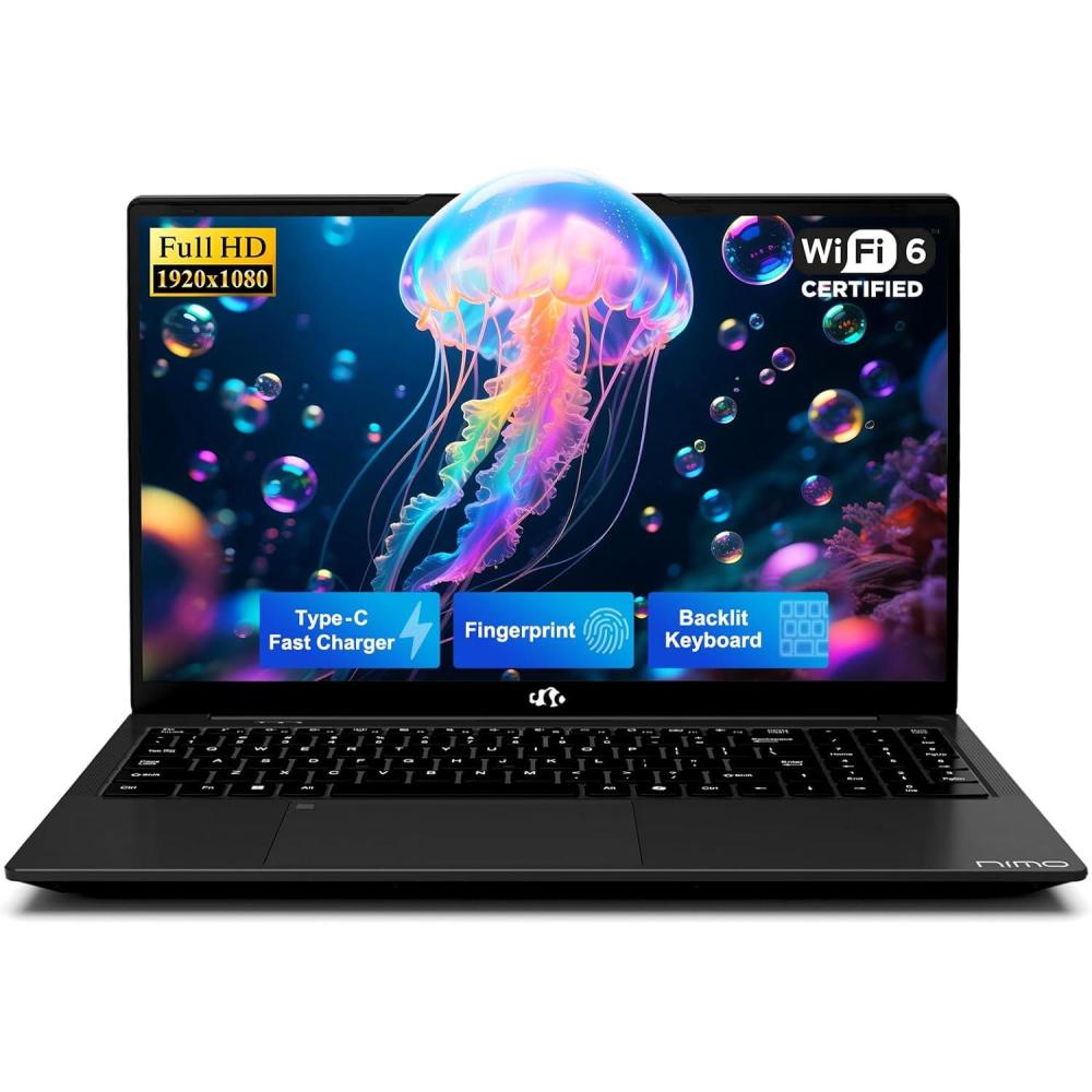 imageNIMO 156 IPS FHD Laptop 16GB RAM 512GB SSD Intel N150Beat to i310110U 4 Cores Up to 36GHz Computer with 2 Years Warranty 65W TypeC Fingerprint Backlit Keyboard WiFi 6 BT52Black