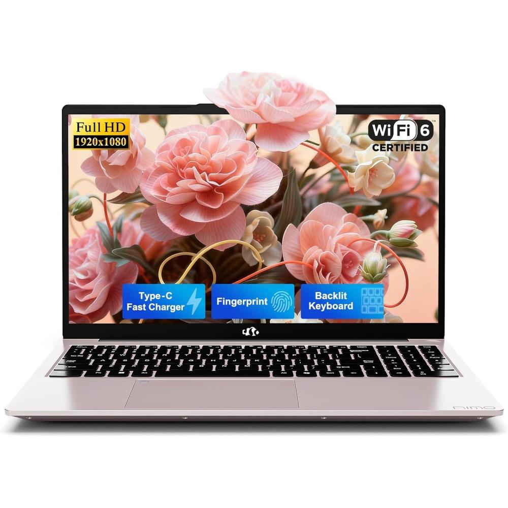 imageNIMO 156 IPS FHD Laptop 16GB RAM 512GB SSD Intel N150Beat to i310110U 4 Cores Up to 36GHz Computer with 2 Years Warranty 65W TypeC Fingerprint Backlit Keyboard WiFi 6 BT52Rose Gold