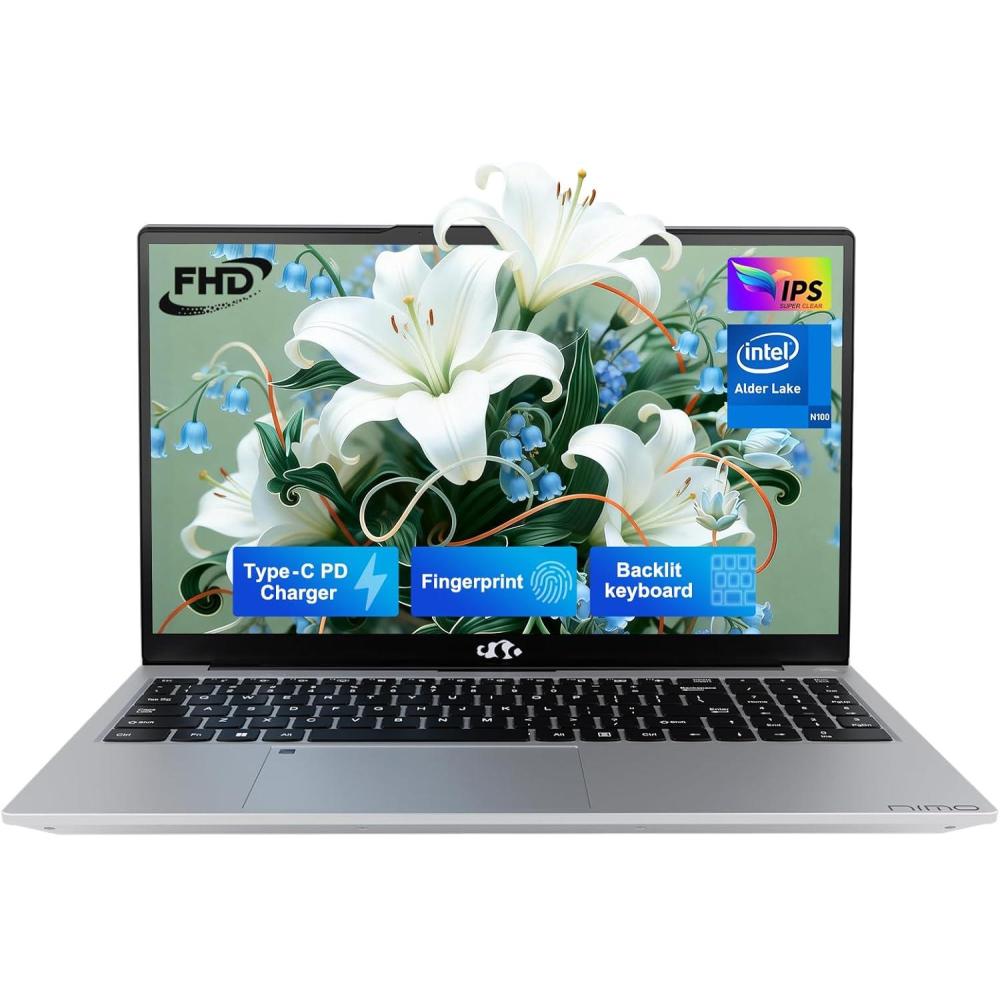 imageNIMO 156 IPS FHD Laptop Intel Pentium Quad Core N100 16GB RAM 512GB SSD Beat i31115G4 Up to 34GHz Computer with Backlit Keyboard Fingerprint TypeC Charger WiFi 6 BT52 for Student and HomeSilver