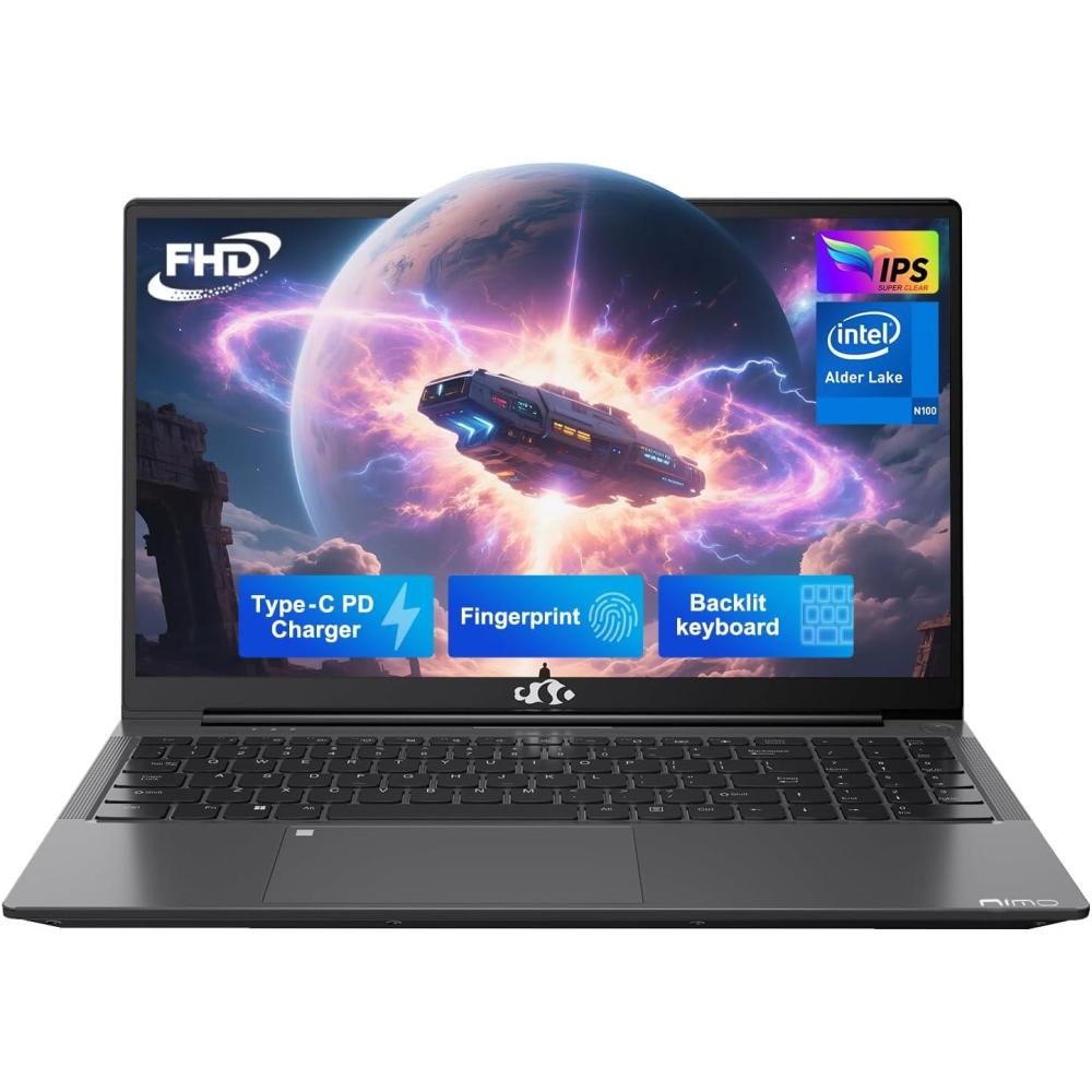 imageNIMO 156 IPS FHD Laptop Intel Pentium Quad Core N100 16GB RAM 512GB SSD Beat i31115G4 Up to 34GHz Computer with Backlit Keyboard Fingerprint TypeC Charger WiFi 6 BT52 for Student and HomeGray