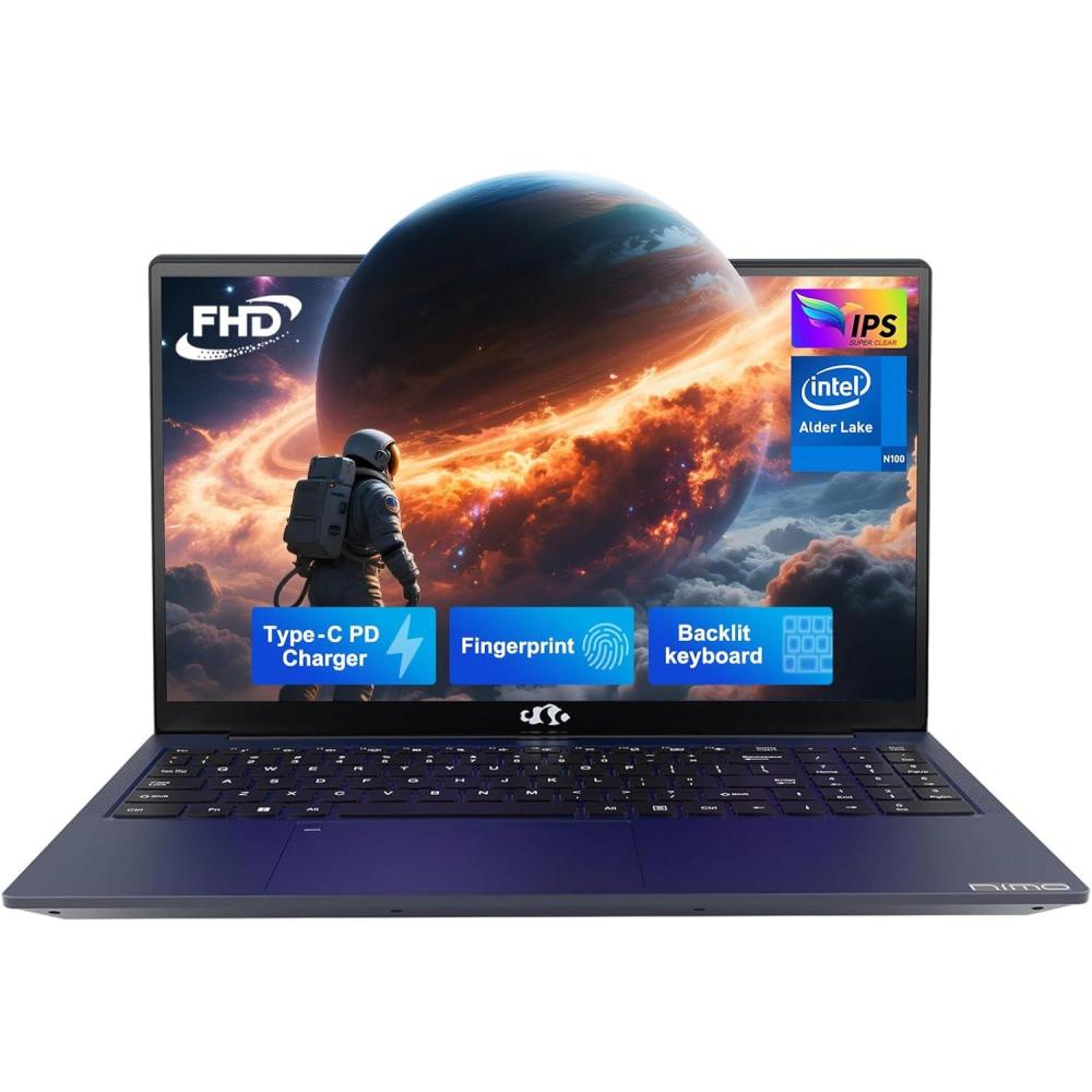 imageNIMO 156 IPS FHD Laptop Intel Pentium Quad Core N100 16GB RAM 512GB SSD Beat i31115G4 Up to 34GHz Computer with Backlit Keyboard Fingerprint TypeC Charger WiFi 6 BT52 for Student and HomeBlue
