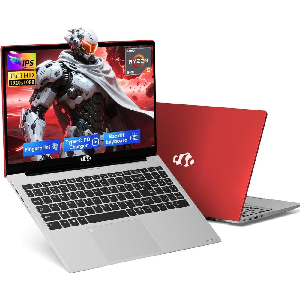 imageNIMO 156 IPS FHDGamingLaptopAMD Ryzen 5 6600H 16GB DDR5 RAM 1TB SSD Beat i51335U 6 Cores Up to 45GHz AMD Radeon 660M GPUComputer with 100W TypeC Backlit Keyboard FingerprintRed