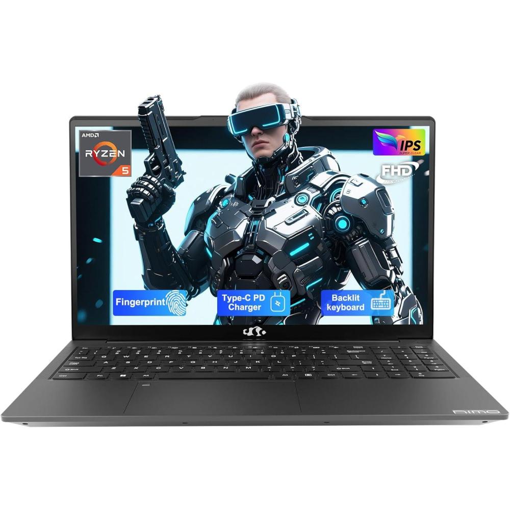 imageNIMO 156 IPS FHDLaptop 32GB RAM 1TB SSD AMD Ryzen 5Beat i51135G7 4 Cores Up to 37GHz Student Computer with 65W TypeC 2 Years Warranty Fingerprint Backlit Keyboard for Home and BusinessGray