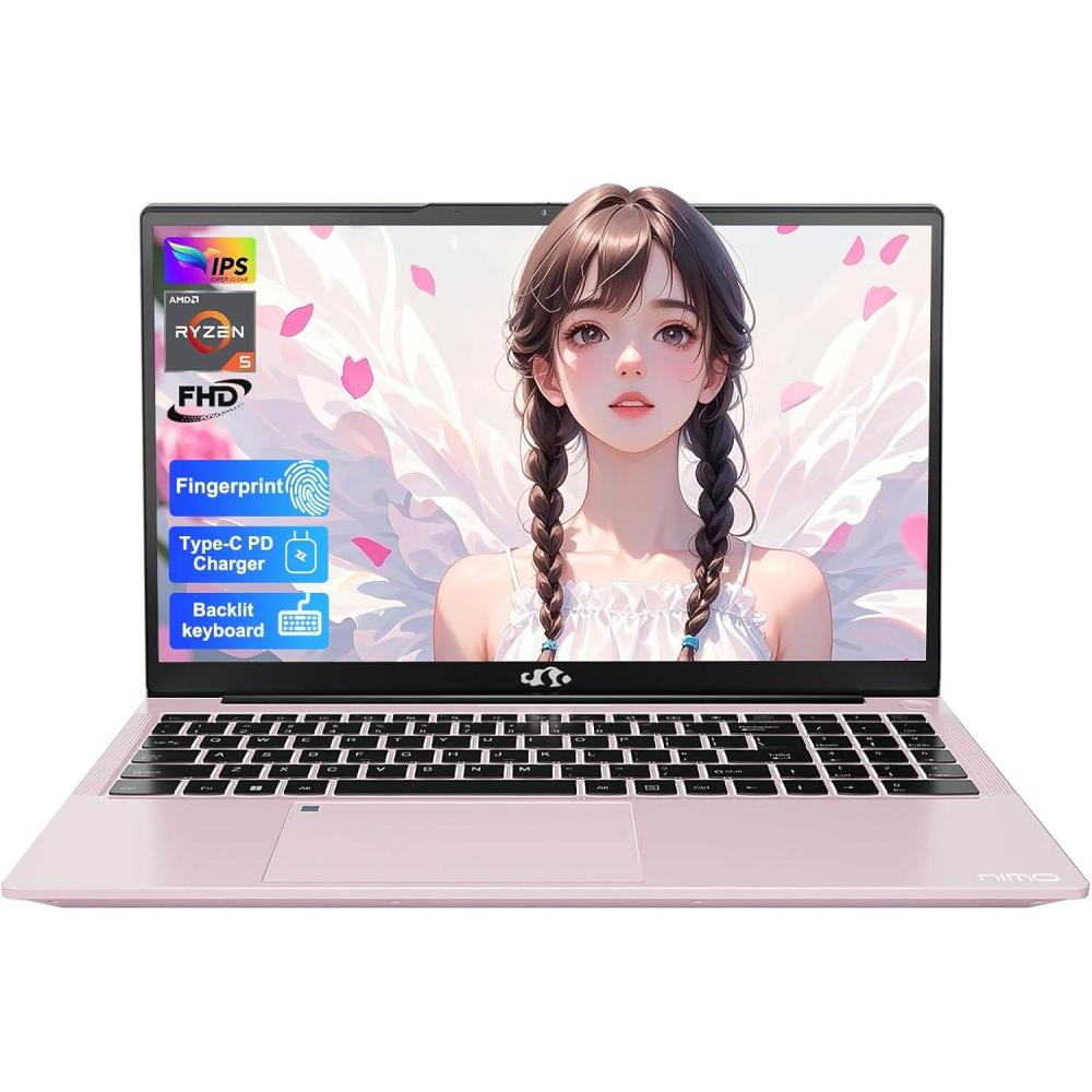 imageNIMO 156 IPS FHDLaptop 32GB RAM 1TB SSD AMD Ryzen 5Beat i51135G7 4 Cores Up to 37GHz Student Computer with 65W TypeC 2 Years Warranty Fingerprint Backlit Keyboard for Home and BusinessRose Gold