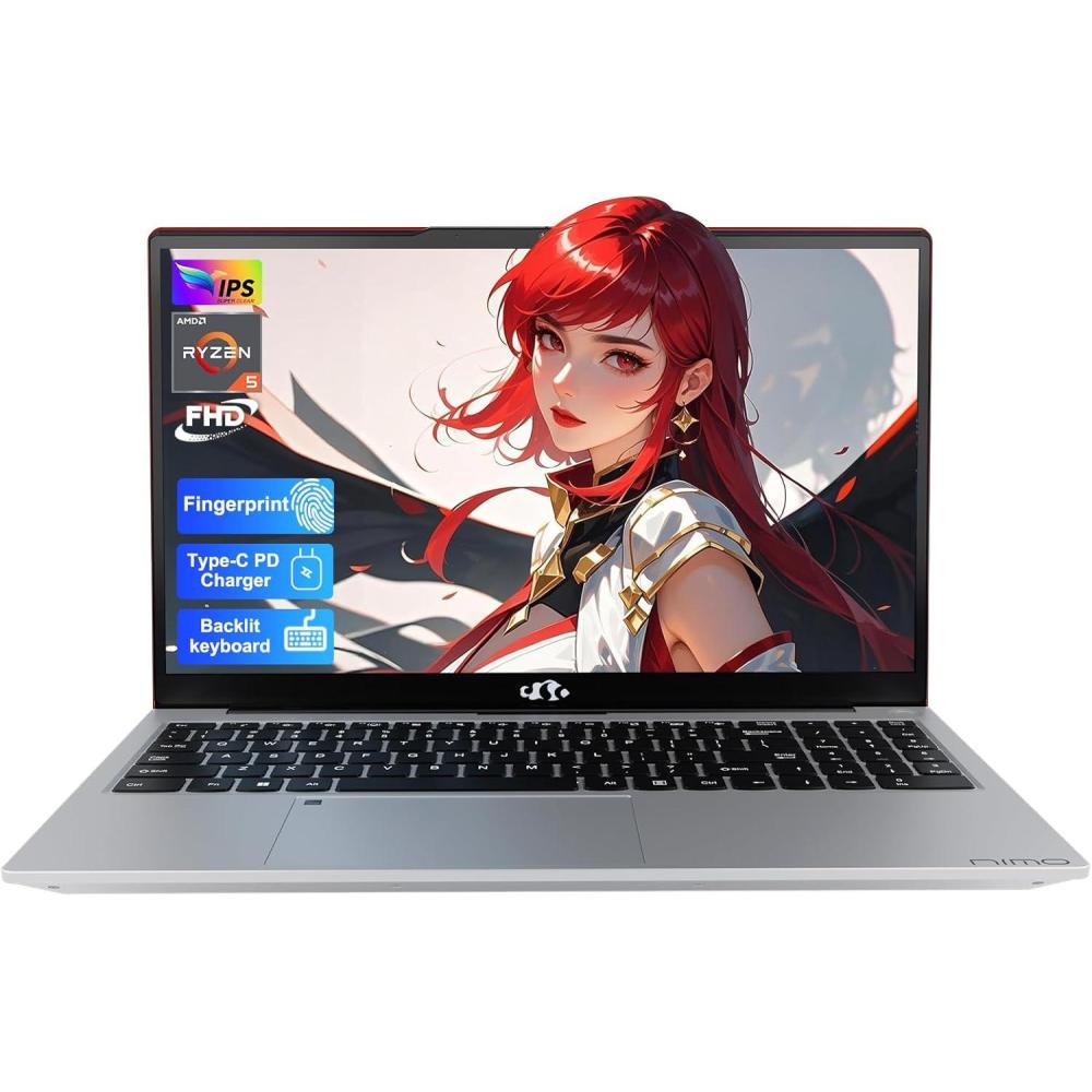 imageNIMO 156 IPS FHDLaptop 8GB RAM 256GB SSD AMD Ryzen 5Beat i51135G7 4 Cores Up to 37GHz Student Computer with 65W TypeC 2 Years Warranty Fingerprint Backlit Keyboard BT52 Numpad BlueRed