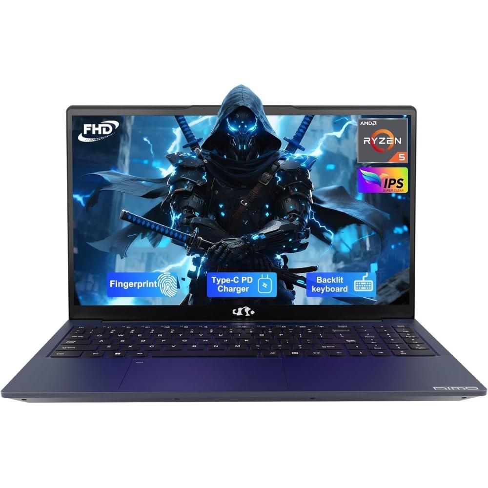 imageNIMO 156 IPS FHDLaptop 8GB RAM 256GB SSD AMD Ryzen 5Beat i51135G7 4 Cores Up to 37GHz Student Computer with 65W TypeC 2 Years Warranty Fingerprint Backlit Keyboard BT52 Numpad BlueBlue