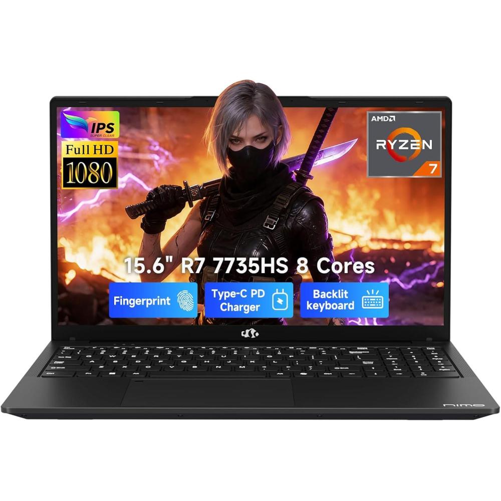 imageNIMO 2026 Laptop 156 IPS FHD AMD Ryzen 7 7735HS 8C16T Beats i712650H 8 Cores 32GB DDR5 RAM 1TB SSD Radeon 680M Graphics 100W TypeC Backlit Keyboard Fingerprint Unlock 2Year WarrantyBlack