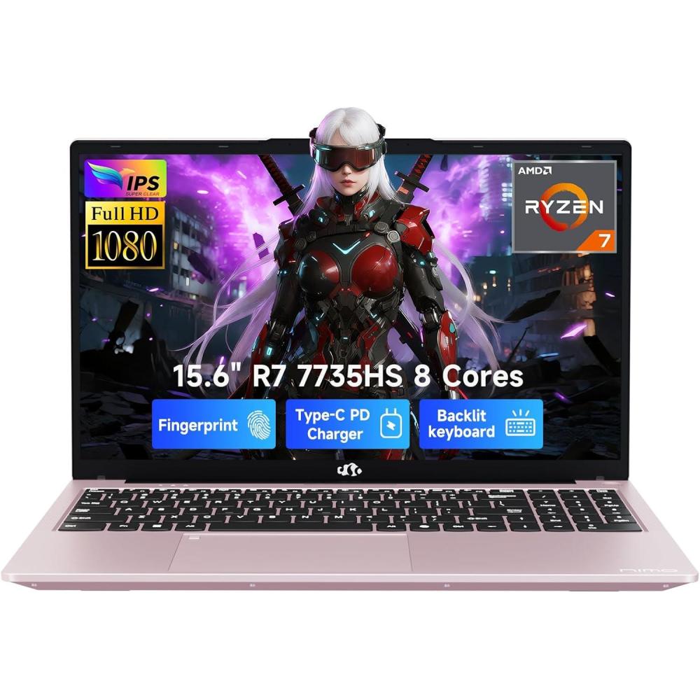 imageNIMO 2026 Laptop 156 IPS FHD AMD Ryzen 7 7735HS 8C16T Beats i712650H 8 Cores 32GB DDR5 RAM 1TB SSD Radeon 680M Graphics 100W TypeC Backlit Keyboard Fingerprint Unlock 2Year WarrantyRose Gold