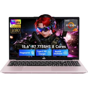 imageNIMO 156 IPS FHD Gaming Laptop AMD 8 Cores Ryzen 7 7735HS 16GB DDR5 RAM 512GB SSD Beats i712650H Up to 475GHz Computer with Radeon 680M 100W TypeC Backlit Keyboard Fingerprint UnlockRose Gold