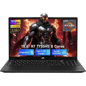 imageNIMO 156 IPS FHD Gaming Laptop AMD 8 Cores Ryzen 7 7735HS 16GB DDR5 RAM 512GB SSD Beats i712650H Up to 475GHz Computer with Radeon 680M 100W TypeC Backlit Keyboard Fingerprint UnlockBlack
