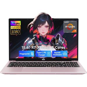 imageNIMO 156 IPS FHD Gaming Laptop AMD 8 Cores Ryzen 7 7735HS 32GB DDR5 RAM 1TB SSD Radeon 680M Graphics 100W TypeC Backlit Keyboard Fingerprint Unlock WiFi 5 Bluetooth 52Rose Gold