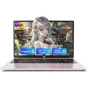 imageNIMO 156 IPS FHD Gaming Laptop AMD Ryzen 7 8745HS 32GB DDR5 RAM 1TB SSD 8C16T up to 49GHz Radeon 780M Graphics 100W TypeC Backlit Keyboard Fingerprint USBC 40 Business ComputerRose Gold