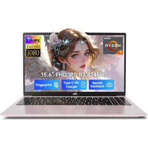imageNIMO 156 IPS FHDGamingLaptop AMD Ryzen 7 8745HS 16GB DDR5 RAM 512GB SSD 8C16T up to 49GHz Beat R9 7940HS Radeon 780MGraphics Computer with 100W TypeC Backlit Keyboard Fingerprint USB 40Rose Gold