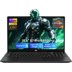 imageNIMO 156 LightGamingLaptop AMD Ryzen 7 Pro 6850U 8 Cores Up to 47GHz 16GB RAM 512GB SSD AMD Radeon 680M GPU FHD IPS Display 100W TypeC Backlit Keyboard Fingerprint ReaderBlack