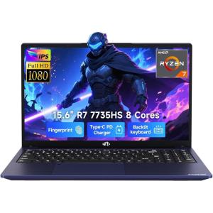 imageNIMO 2025 LightGamingLaptop 156 AMD 8 Cores Ryzen 7 7735HS Up to 475GHz Beat i712650H 32GB DDR5 RAM 1TB SSD IPS FHD Computer with Radeon 680M 100W TypeC Backlit KB FingerprintBlue
