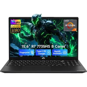 imageNIMO 2025 LightGamingLaptop 156 AMD 8 Cores Ryzen 7 7735HS Up to 475GHz Beat i712650H 32GB DDR5 RAM 1TB SSD IPS FHD Computer with Radeon 680M 100W TypeC Backlit KB FingerprintBlack