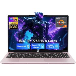 imageNIMO 2025 LightGamingLaptop 156 AMD 8 Cores Ryzen 7 7735HS Up to 475GHz Beat i712650H 32GB DDR5 RAM 1TB SSD IPS FHD Computer with Radeon 680M 100W TypeC Backlit KB FingerprintRose Gold