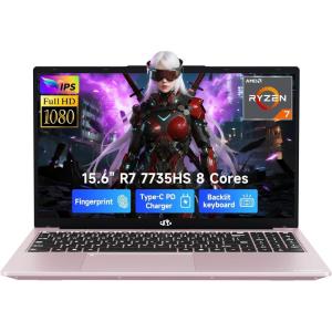 imageNIMO 2026 Laptop 156 IPS FHD AMD Ryzen 7 7735HS 8C16T Beats i712650H 8 Cores 32GB DDR5 RAM 1TB SSD Radeon 680M Graphics 100W TypeC Backlit Keyboard Fingerprint Unlock 2Year WarrantyRose Gold