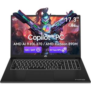 imageNIMO Copilot PC 173 AILaptop AMD Ryzen AI 9 HX 37050 Tops NPU Radeon 890M 32GB DDR5 RAM 1TB SSD 144Hz PD 100W USBC 40 WiFi 6E AI Laptop for Mobile Workstation Programmer BusinessGamingObsidian Black