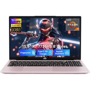 imageNIMO Gaming Laptop 156 FHD Display AMD Ryzen 7 7735HS 8C16T Up to 475GHz Computer 16GB DDR5 512GB NVMe SSD Radeon 680M Graphics Backlit Keyboard Fingerprint Unlock PD 100W TypeCRose Gold