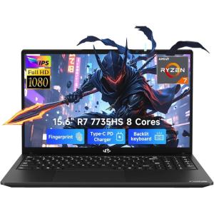 imageNIMO Gaming Laptop 156 FHD Display AMD Ryzen 7 7735HS 8C16T Up to 475GHz Computer 16GB DDR5 512GB NVMe SSD Radeon 680M Graphics Backlit Keyboard Fingerprint Unlock PD 100W TypeCBlack