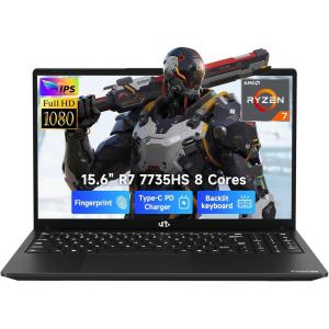 imageNIMO Gaming Laptop 156 FHD Display AMD Ryzen 7 7735HS 8C16T Up to 475GHz Computer 32GB DDR5 1TB NVMe SSD Radeon 680M Graphics Backlit Keyboard Fingerprint Unlock PD 100W TypeCBlack