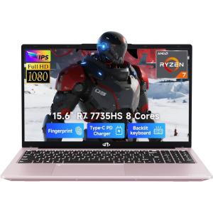 imageNIMO Gaming Laptop 156 FHD Display AMD Ryzen 7 7735HS 8C16T Up to 475GHz Computer 32GB DDR5 1TB NVMe SSD Radeon 680M Graphics Backlit Keyboard Fingerprint Unlock PD 100W TypeCRose Gold