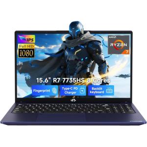 imageNIMO Gaming Laptop 156 FHD Display AMD Ryzen 7 7735HS 8C16T Up to 475GHz Computer 32GB DDR5 1TB NVMe SSD Radeon 680M Graphics Backlit Keyboard Fingerprint Unlock PD 100W TypeCBlue