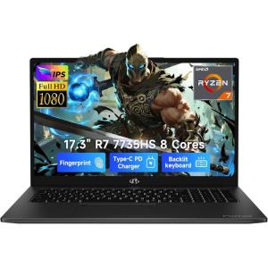 imageNIMO Gaming Laptop 173 FHD Display AMD Ryzen 7 7735HS 8C16T Up to 475GHz Computer 32GB DDR5 1TB NVMe SSD Radeon 680M Graphics Backlit Keyboard Fingerprint Unlock PD 100W TypeCBlack