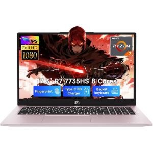 imageNIMO Gaming Laptop 173 FHD Display AMD Ryzen 7 7735HS 8C16T Up to 475GHz Computer 32GB DDR5 1TB NVMe SSD Radeon 680M Graphics Backlit Keyboard Fingerprint Unlock PD 100W TypeCRose Gold