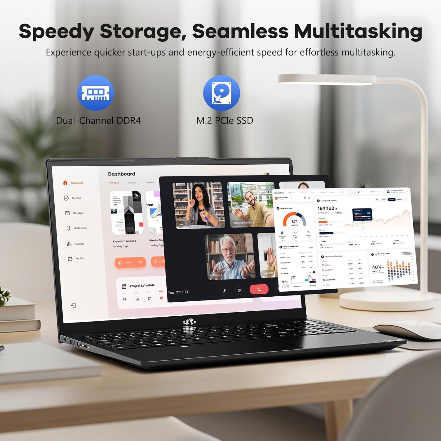 imageNIMO 156 FHDIPSLaptop Intel 8 Cores i512450H Up to 44GHz Beat i711800H 8GB RAM 256GB SSD 100W PD TypeC Fingerprint 2yr Warranty for Professionals amp Students Office Study amp TravelBlack