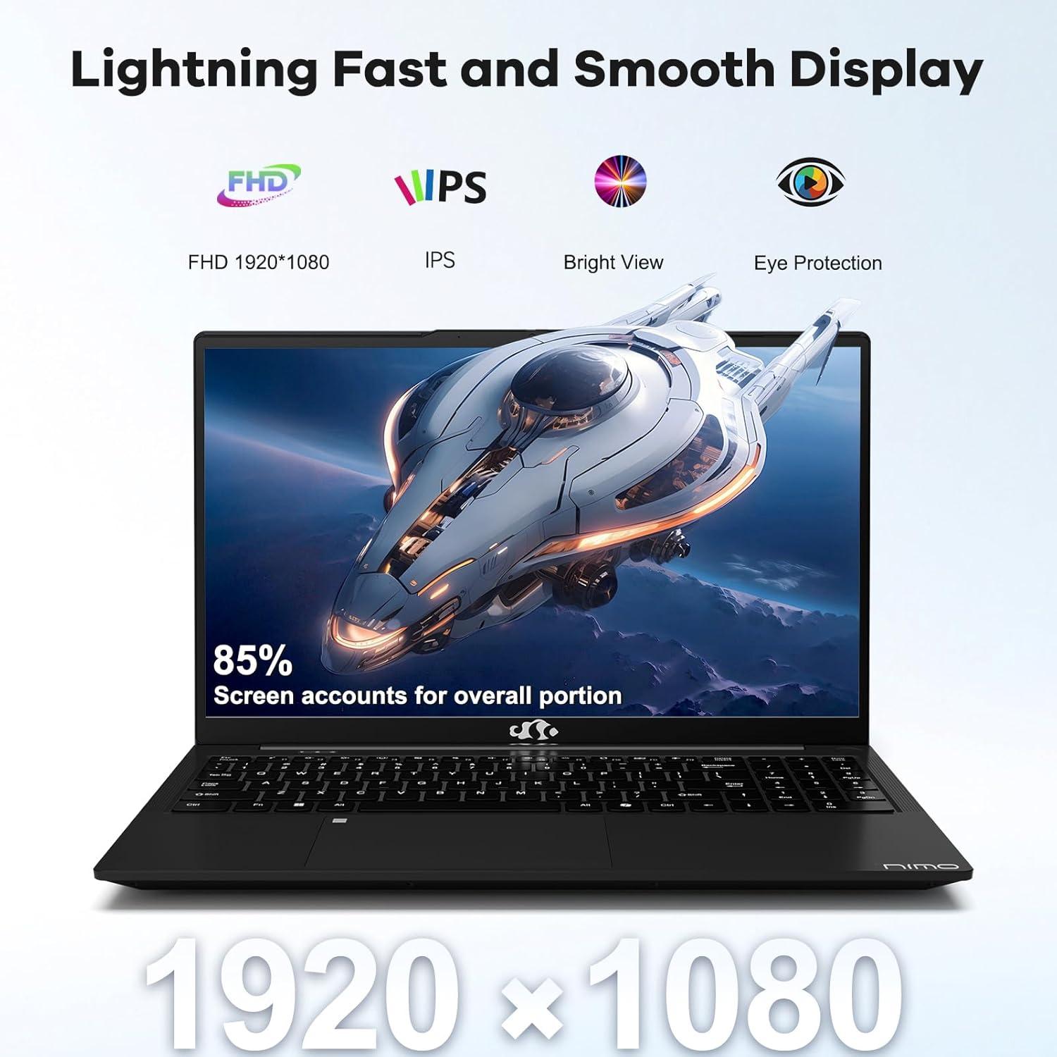 imageNIMO 156 FHDIPSLaptop Intel i512450H 8 Cores 32GB RAM 1TB SSD Beat i711800H Up to 44 GHz 100W TypeC Fingerprint Backlit Keyboard for Professionals amp Students Office Study amp TravelBlack