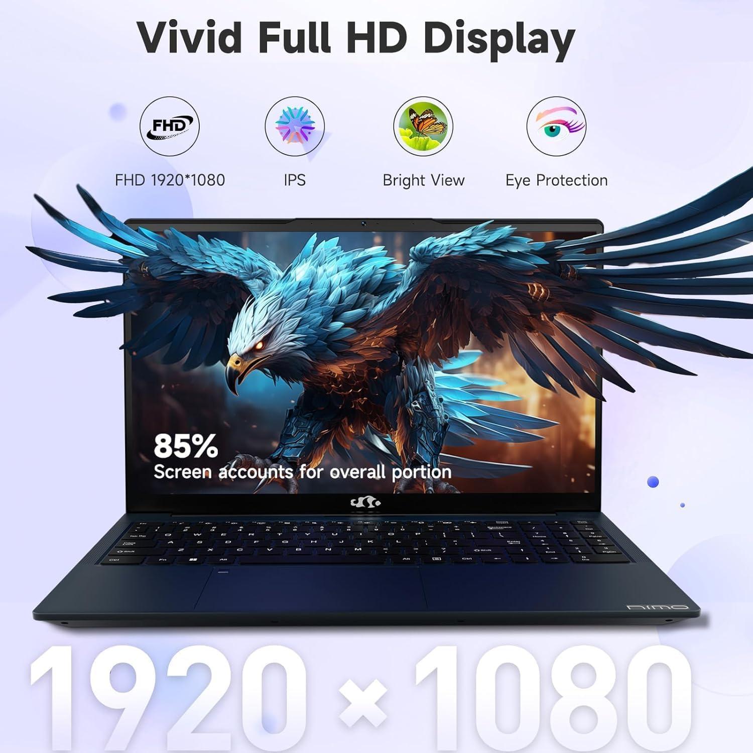 imageNIMO 156 IPS FHD Student Laptop Intel 6Core i31215U Laptop Up to 44GHz Beats R5 7520U with 16GB RAM 1TB SSD 65W TypeC 180 Viewing Backlit KB Fingerprint WiFi 6 for Home amp Business