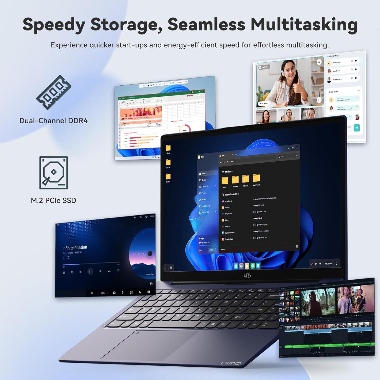 imageNIMO 156 IPS FHD Student Laptop Intel 6Core i31215U Laptop Up to 44GHz Beats R5 7520U with 16GB RAM 1TB SSD 65W TypeC 180 Viewing Backlit KB Fingerprint WiFi 6 for Home amp Business