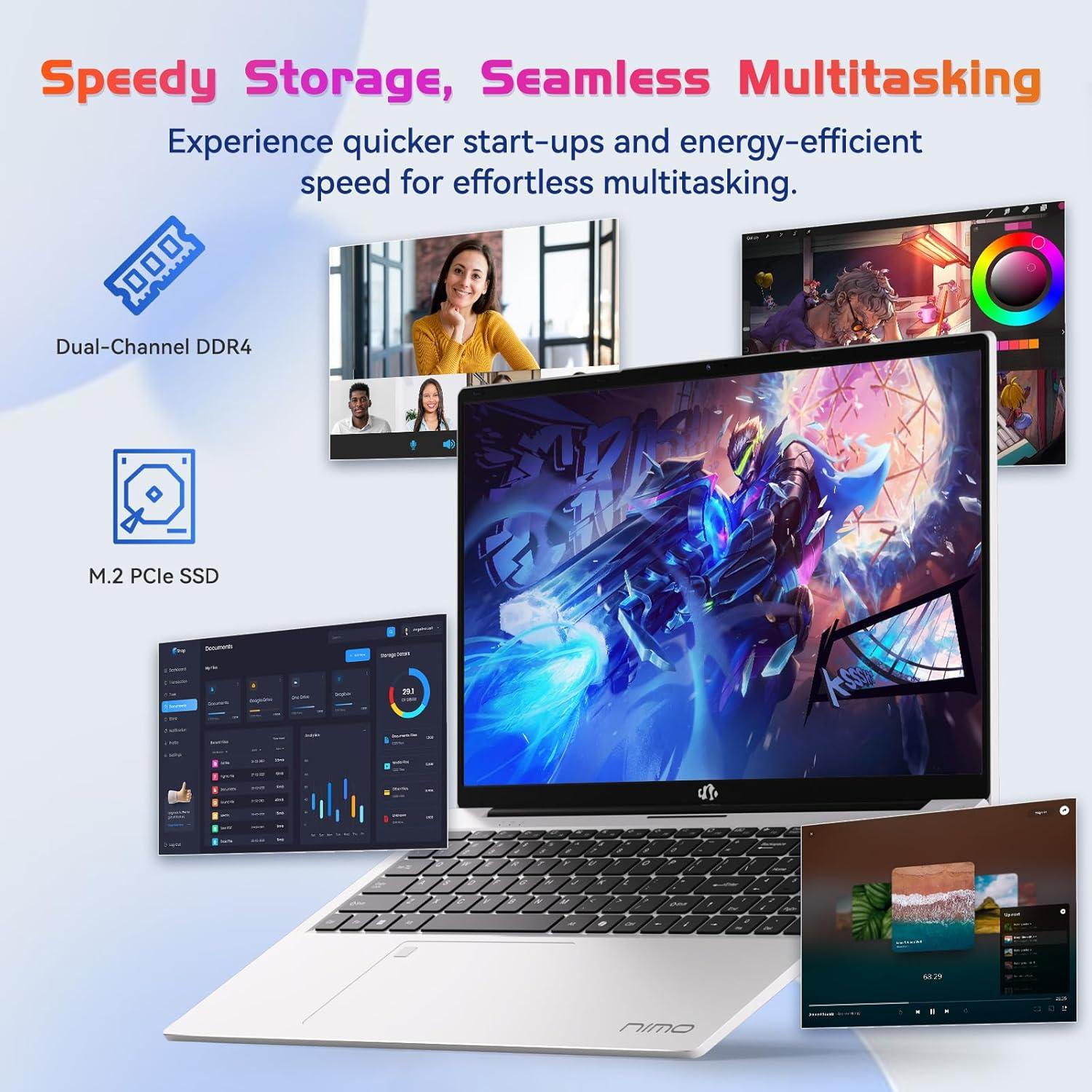 imageNIMO 173 IPS FHD Laptop Intel 6 Cores i31215U Up to 44GHz Beat Ryzen 5 7520U 16GB RAM 1TB SSD Computer with 180 Viewing 65W Type C Backlit KB Fingerprint WiFi 6 for School and BusinessSilver