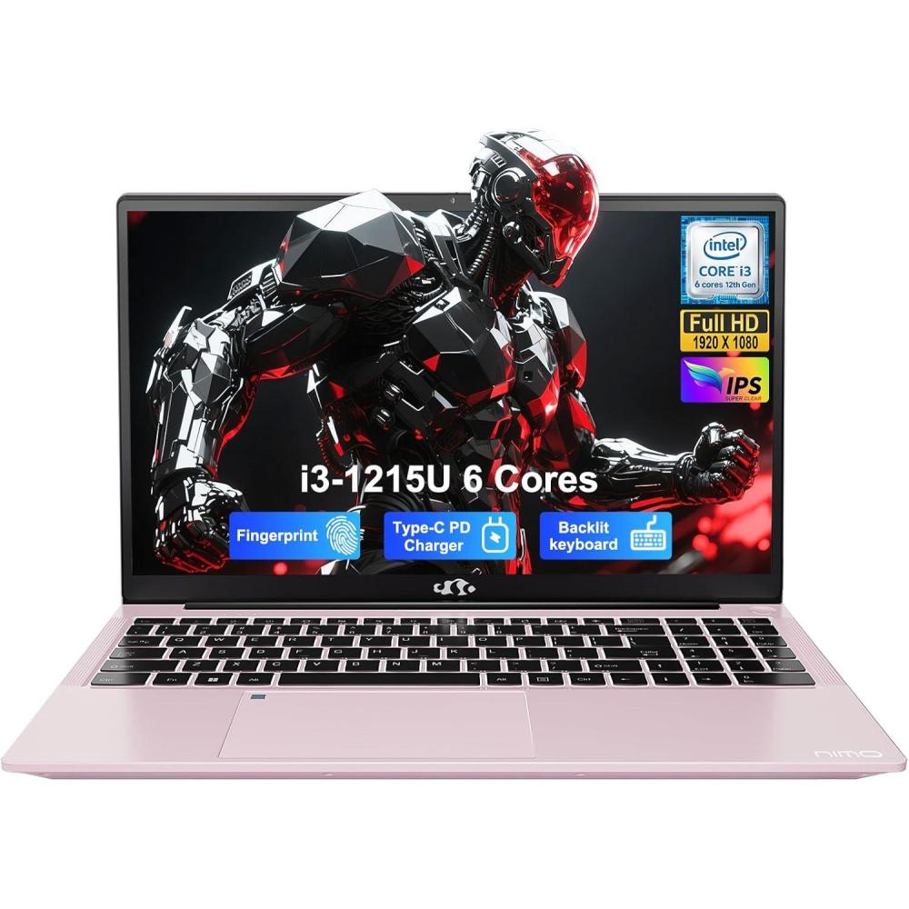 imageNIMO 156 IPS FHD Student Laptop Intel 6Core i31215U Laptop Up to 44GHz Beats R5 7520U with 16GB RAM 1TB SSD 65W TypeC 180 Viewing Backlit KB Fingerprint WiFi 6 for Home amp BusinessRose Gold