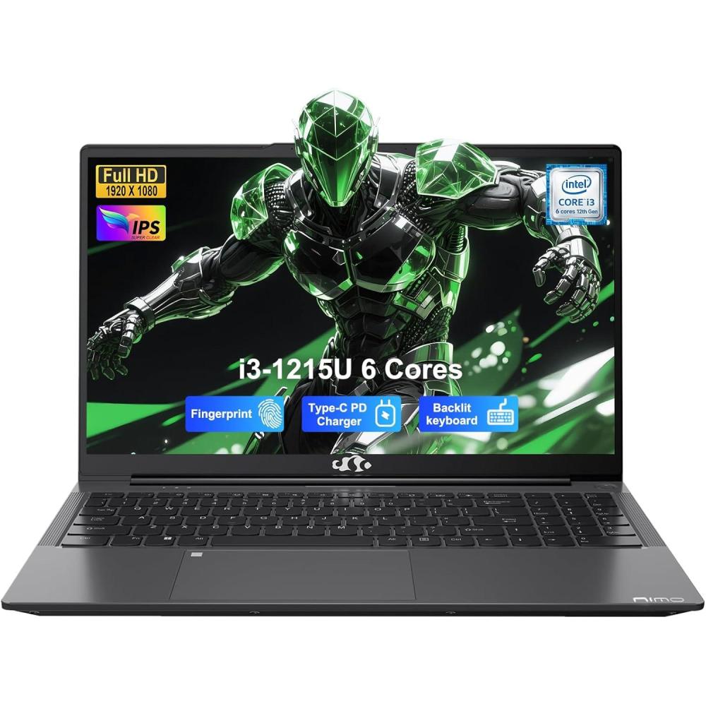 imageNIMO 156 IPS FHD Student Laptop Intel 6Core i31215U Laptop Up to 44GHz Beats R5 7520U with 16GB RAM 1TB SSD 65W TypeC 180 Viewing Backlit KB Fingerprint WiFi 6 for Home amp BusinessGray
