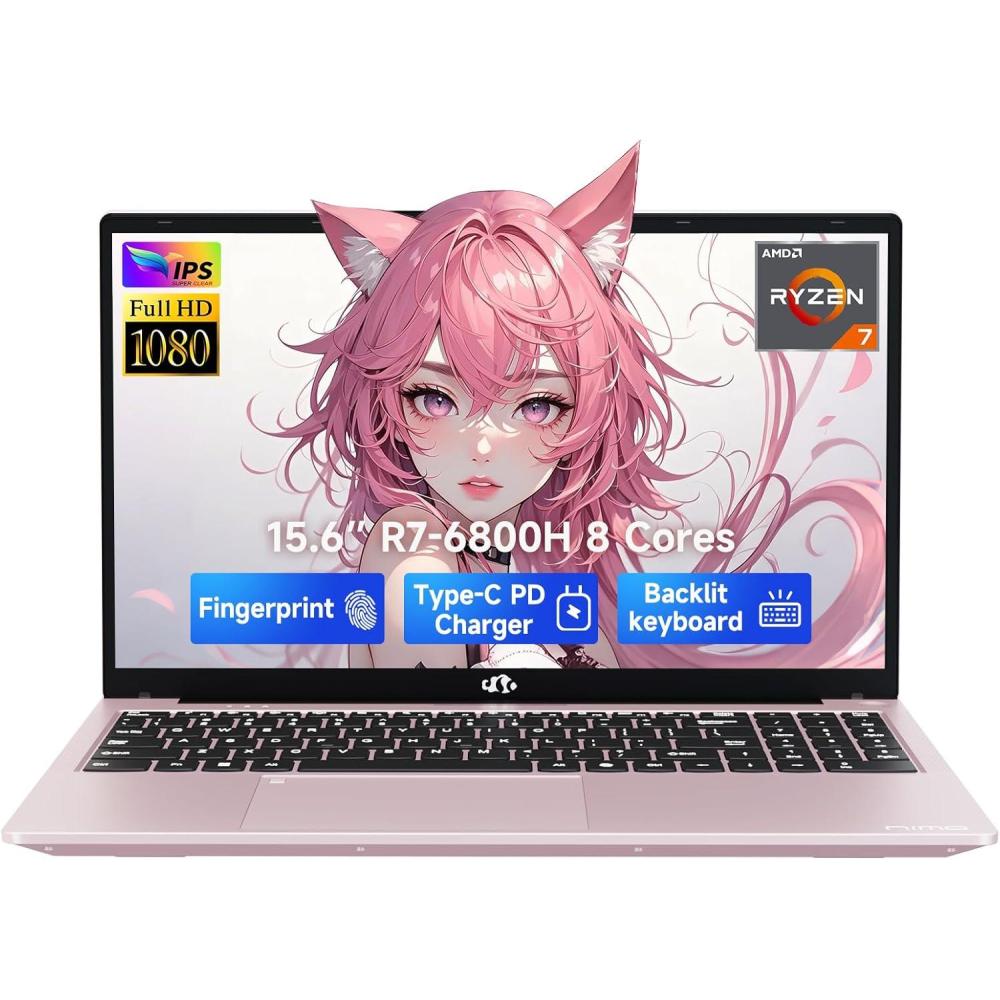 imageNIMO 156 IPS FHDGamingLaptop 8 Cores AMD Ryzen 7 6800H 32GB DDR5 RAM 1TB SSD Beat i712700H Up to 47GHz AMD Radeon 680M GPUComputer with 100W TypeC Backlit Keyboard Fingerprint