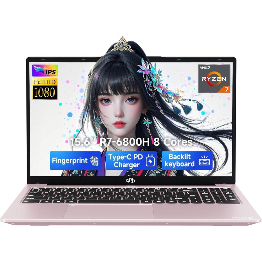 imageNIMO 156 IPS FHDGamingLaptop 8 Cores AMD Ryzen 7 6800H 32GB DDR5 RAM 2TB SSD Beat i912900H Up to 47GHz AMD Radeon 680M GPUComputer with 100W TypeC for Gaming Business Student 180ViewingRose Gold