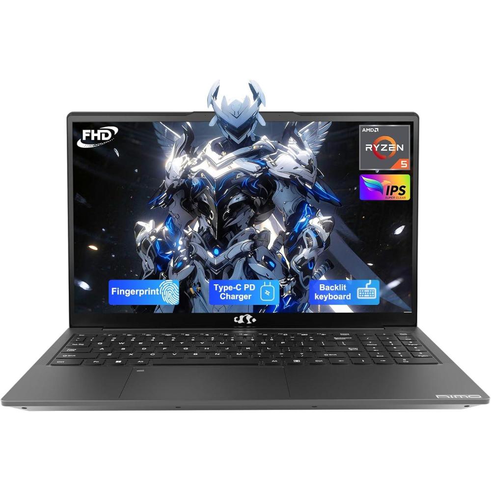 imageNIMO 156 IPS FHDLaptop 32GB RAM 1TB SSD AMD Ryzen 5Beat i51135G7 4 Cores Up to 37GHz Student Computer with 65W TypeC 2 Years Warranty Fingerprint Backlit Keyboard BT52 for HomeGray