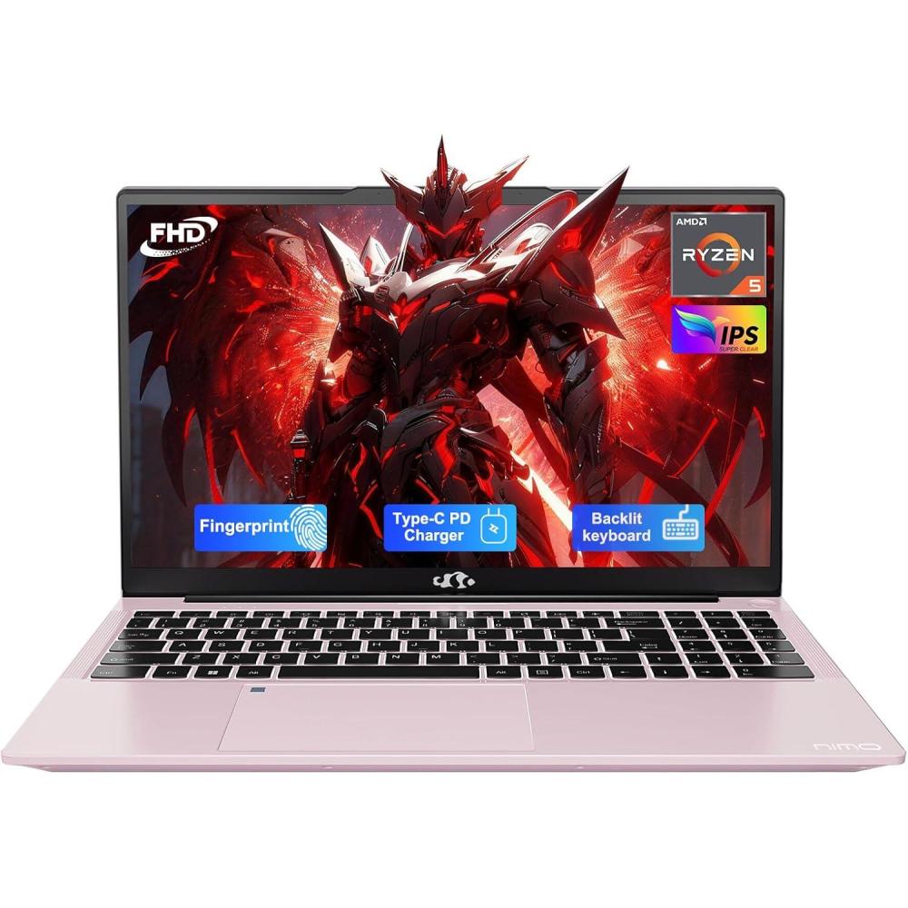 imageNIMO 156 IPS FHDLaptop 32GB RAM 1TB SSD AMD Ryzen 5Beat i51135G7 4 Cores Up to 37GHz Student Computer with 65W TypeC 2 Years Warranty Fingerprint Backlit Keyboard BT52 for HomeRose Gold