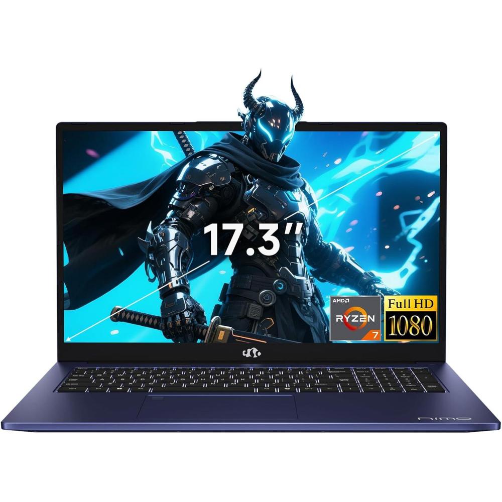 imageNIMO 173 LightGamingLaptop 8 Cores AMD R7 7735HS up to 475GHz Beat i7 12650H 16GB DDR5 RAM 512GB SSD Radeon 680M IPS FHD Computer with 100W TypeC 180 Viewing WiFi 6E for Business SchoolBlue