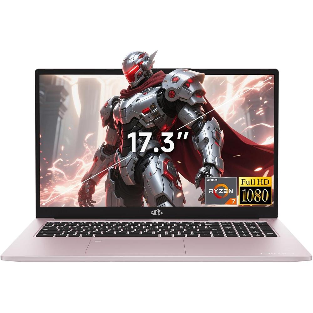 imageNIMO 173 LightGamingLaptop 8 Cores AMD R7 7735HS up to 475GHz Beat i7 12650H 16GB DDR5 RAM 512GB SSD Radeon 680M IPS FHD Computer with 100W TypeC 180 Viewing WiFi 6E for Business SchoolRose Gold