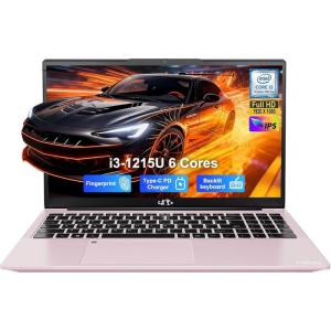 imageNIMO 156 FHD IPS Laptop 6 Cores i31215U 16GB RAM 512GB SSD Up to 44GHz Beat Ryzen 5 7520U School Computer with 65W TypeC WiFi 6 Backlit KB Fingerprint for Business HomeRose Gold