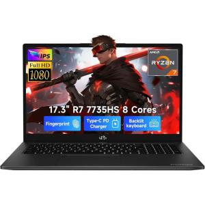 imageNIMO 173 FHD Gaming Laptop  AMD Ryzen 7 7735HS 8Core16Thread Radeon 680M Graphics 32GB DDR5 1TB NVMe SSD Light Gaming amp Esports Ready Backlit Keyboard Fingerprint Unlock 100W PD TypeCBlack